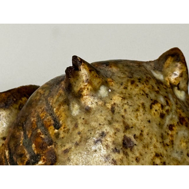 Brown 1970s British Brutalist Studio Pottery Owl With Oversized Eyes For Sale - Image 8 of 10