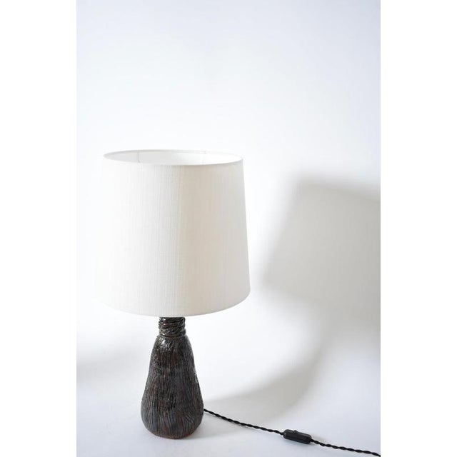 Dark Brown Navy Blue Ceramic Lamp by Barracuda Interiors For Sale - Image 4 of 6