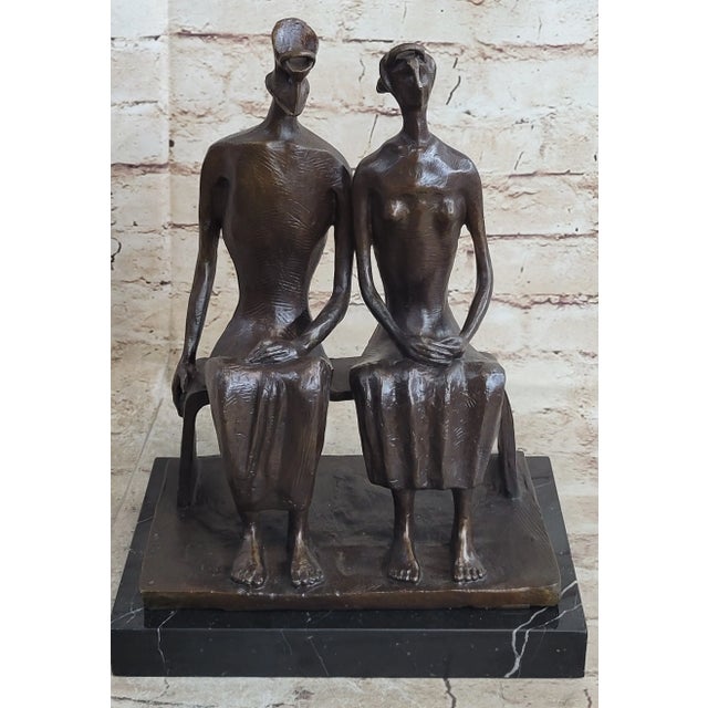 Henry Moore Mid 20th Century King and Queen by Henry Moore Abstract Surreal Man & Woman on Bench Statue Sculpture 12" x 9" For Sale - Image 4 of 10