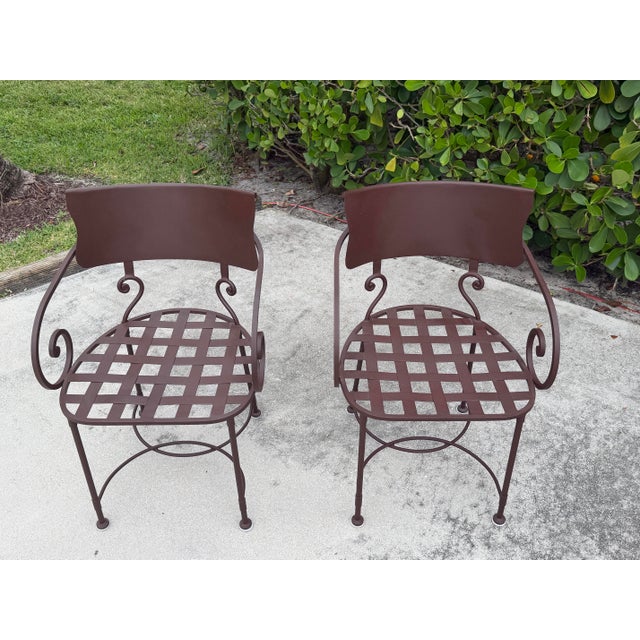 Vintage Scroll Arm Wrought Iron Patio Dining Chairs - Pair For Sale - Image 9 of 12
