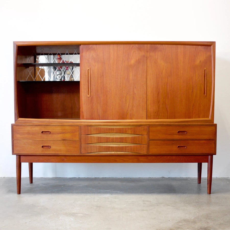 Danish Tall Sideboard / Highboard With Bow Front Drawers in the
