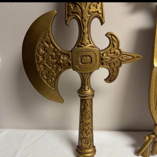Gothic Mid-Century Trojan Soldier Sword Gold Metal Wall Hangings-Set of 3 For Sale - Image 3 of 5