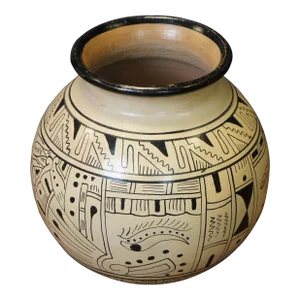 Mid 20th Century Southwestern Geometric Dragon Pottery Vase Vessel