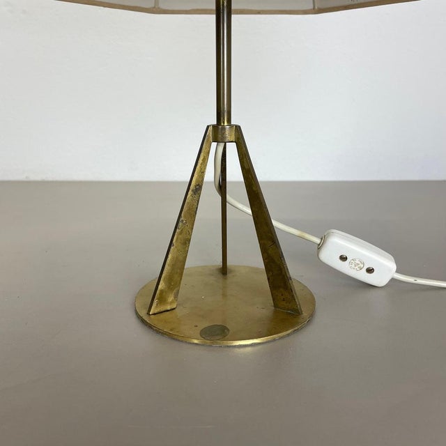Wood Austrian Tripod Brass Table Light in the style of Kalmar, 1960s For Sale - Image 7 of 17