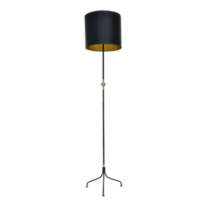 Jacque Adnet Style Brass & Black Iron Floor Lamp France 1950 Mid-Century Modern