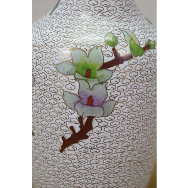 Chinese Brass Cloisonne Enamel Chrysanthemum Peony Bud Vase 9" For Sale - Image 9 of 13