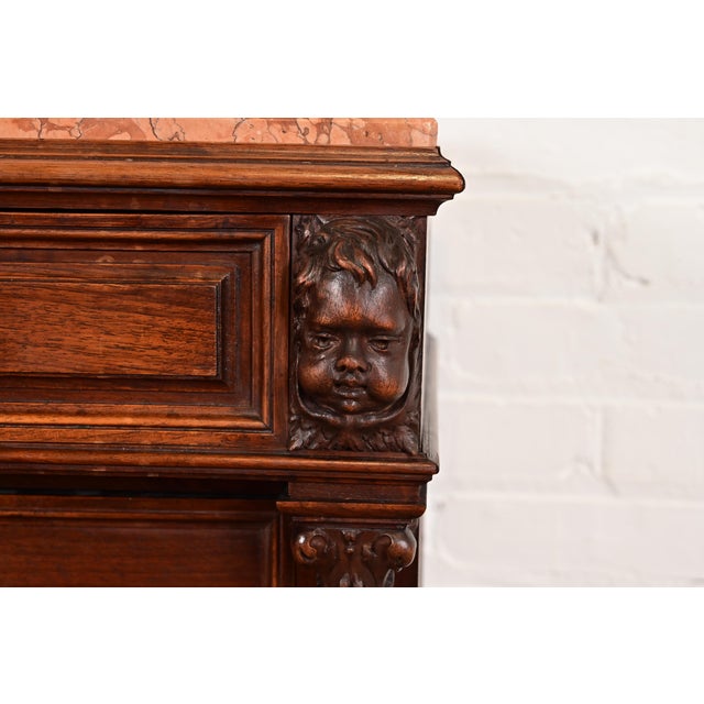 Wood Antique Italian Renaissance Revival Carved Walnut and Marble Top Bedside Chest, Circa 1880s For Sale - Image 7 of 12