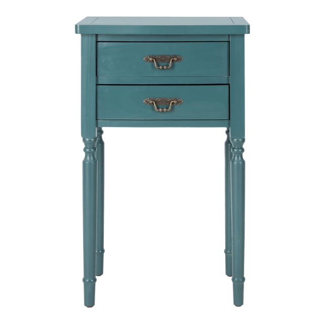 End Table With Storage Drawers in Teal For Sale
