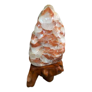 Large Red Calcite Stone on Wooden Base, Early 20th Century, Morocco