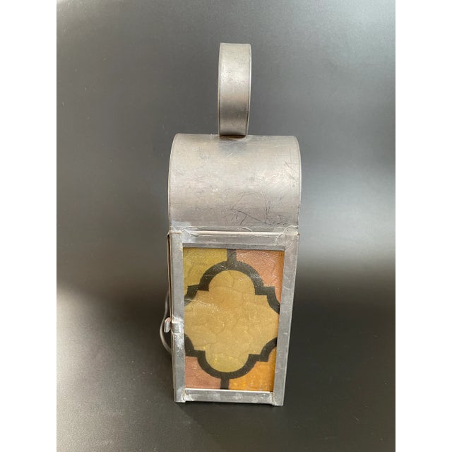 Victorian 19th C. Antique Tin Converted Lantern With Mica Isinglass Moroccan Panels For Sale - Image 3 of 13