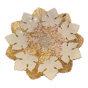 Antique Meissen 19th Century Porcelain White & Gold Dessert Stand With Overlapping Grape Leaves