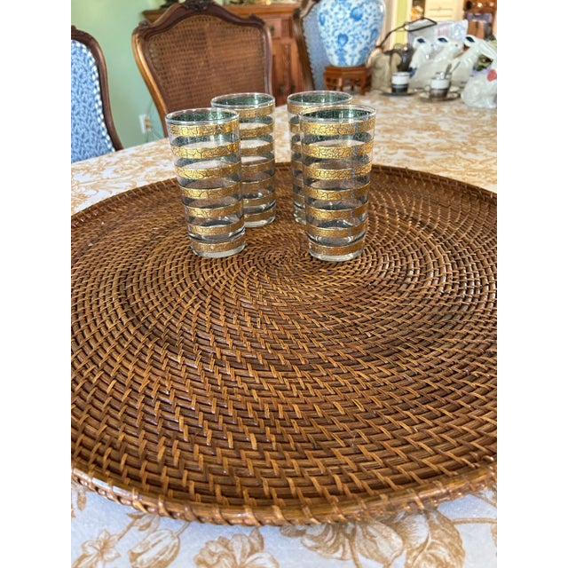 Wood Large Round Woven Rattan Tray For Sale - Image 7 of 10