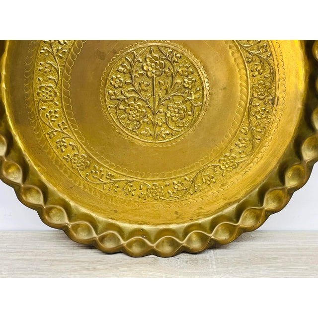Asian Vintage 1950s Large Floral Brass Tray For Sale - Image 3 of 9