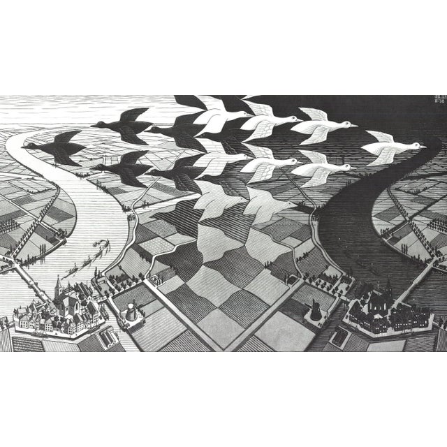 Artist: M.C. Escher Title: Day and Night Year: Unknown Signed: No Medium: Offset Lithograph Paper Size: 21.75 x 34 inches...