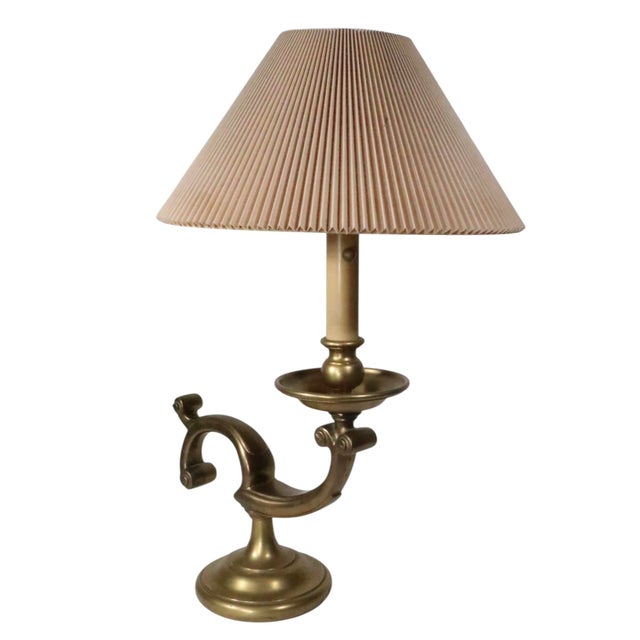 Mid 20th Century Classical Revival Brass Desk Lamp With Original Pleated Shade For Sale - Image 10 of 15