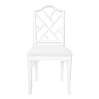 Matthew Izzo Home - Fairfield Matte White Lacquer Chippendale Side Chair With Upholstered White Linen Seat For Sale