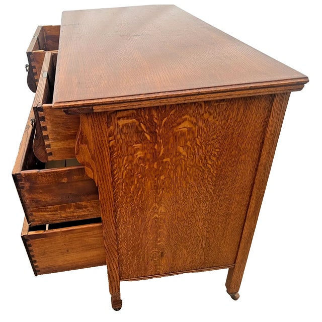 Late 19th Century Antique American Quarter-Sawn White Oak Dresser, Chest of Drawers, Buffet For Sale - Image 5 of 12