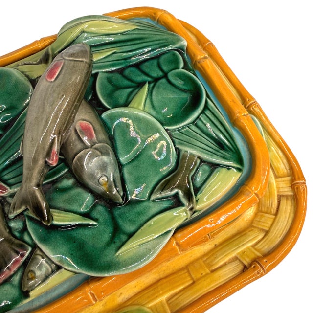 Yellow A Victoria Pottery Majolica Yellow Basketweave Sardine Box, English, Ca. 1882 For Sale - Image 8 of 13