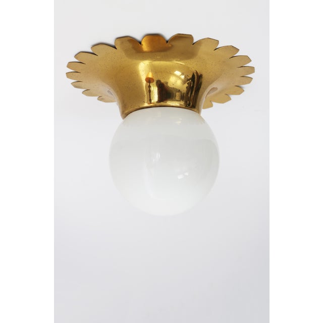 Mid-Century Modern Small Vintage Swedish Flush Mount in Brass and Glass, 1960s For Sale - Image 3 of 6
