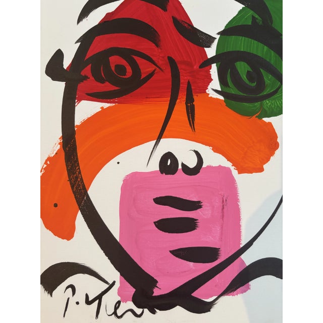 Abstract Geometric Portrait Painting on Canvas. Peter Robert Keil, a German artist born in 1942, has led a life immersed...