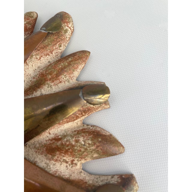 Vintage Celestial Brass, Copper & Pottery Sun Face Wall Hanging For Sale In Boston - Image 6 of 7