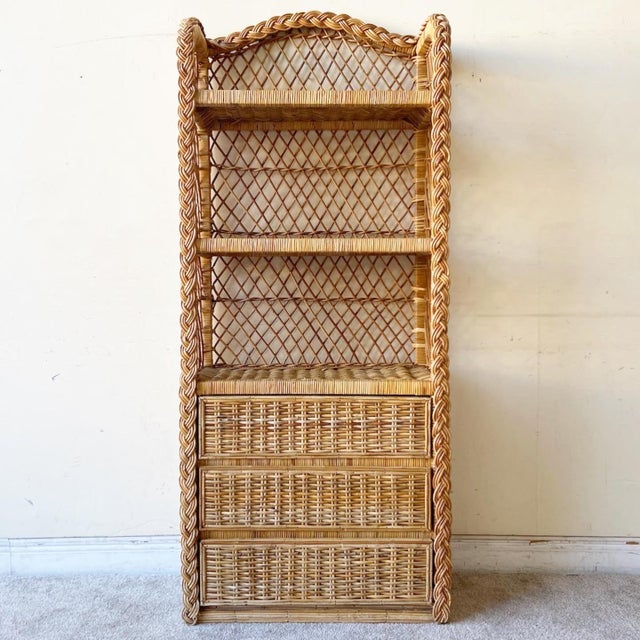 Vintage Boho Chic Woven Wicker Etagere Chairish