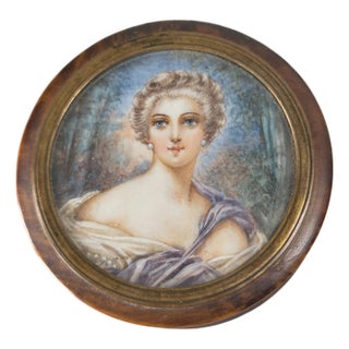 20th Century Miniature Watercolor Portrait of a Lady on a Patch Box For Sale