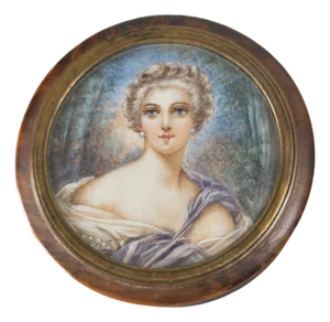 20th Century Miniature Watercolor Portrait of a Lady on a Patch Box