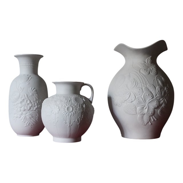 Floral Vases in Biscuit Porcelain from AK Kaiser, 1960s, Set of 3 For Sale