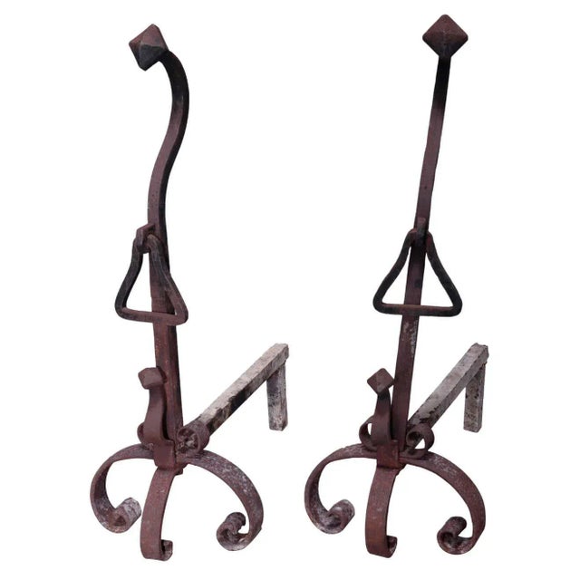 Circa 1900 Antique Large Arts & Crafts Yellin School Wrought Iron Andirons- a Pair For Sale - Image 9 of 9