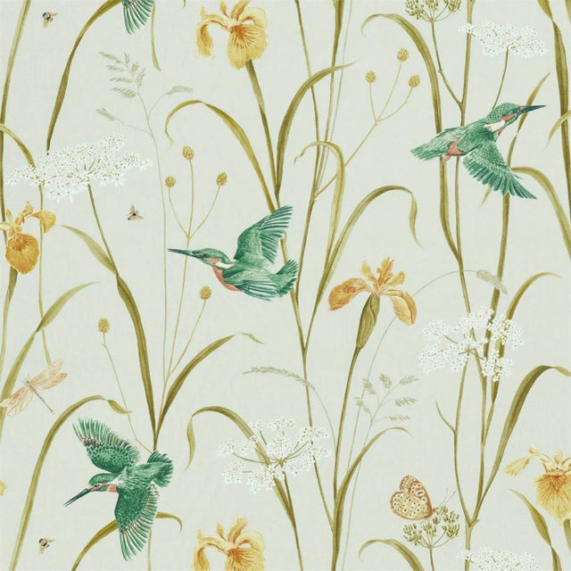 Sanderson Kingfisher & Iris Fabric in Teal/Amber For Sale