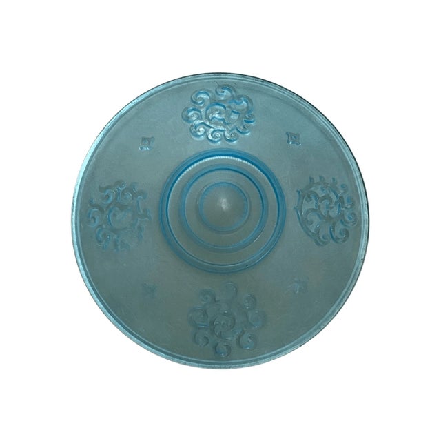 Metal Vintage Chandelier Light Swedish Art Deco Style Plated Brass & Aqua Blue Frosted For Sale - Image 7 of 11