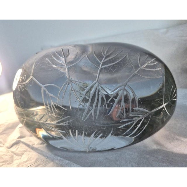 Transparent Monumental Czech Studio Crystal Sculpture With Wheel-Engraved Botanical Decoration For Sale - Image 8 of 8