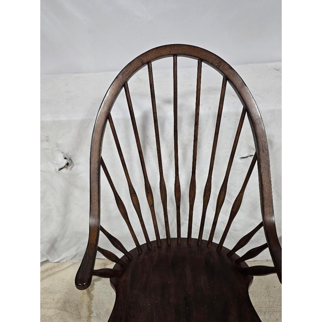 Traditional Vintage Solid Wood Windsor Bow Back Armchair in Dark Oak Finish For Sale - Image 3 of 6
