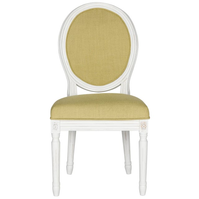 Modern 19''H French Brasserie Linen Oval Side Chair , Spring Green & Cream - a Pair For Sale - Image 3 of 8