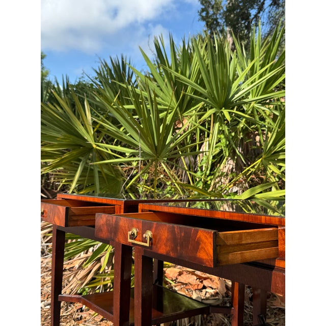 Pair of 1940s Mahogany End Tables With Glass Tops For Sale In Tampa - Image 6 of 8