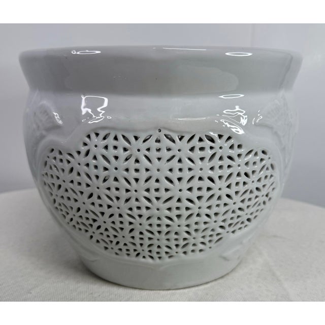 White Reticulated Cache Pots - A Pair For Sale - Image 9 of 11