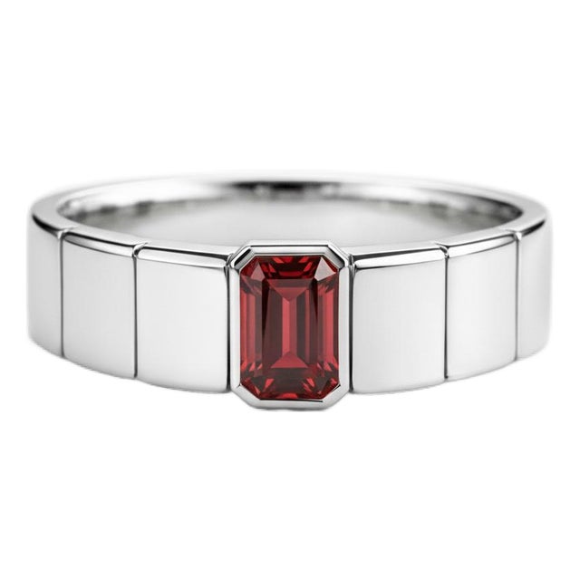 Garnet Solitaire Ring for Men Silver, Gold, Size 10 For Sale
