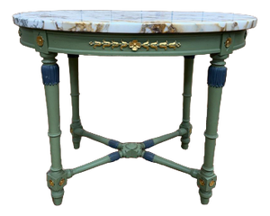 Louis XVI Style Oval Pedestal Table with Marble Top