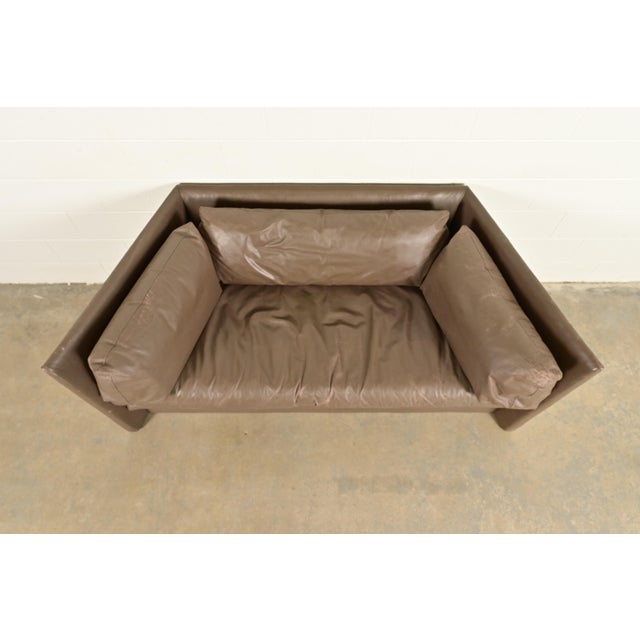Late 20th Century Baker Furniture Modern Leather Tuxedo Sofa For Sale - Image 5 of 12
