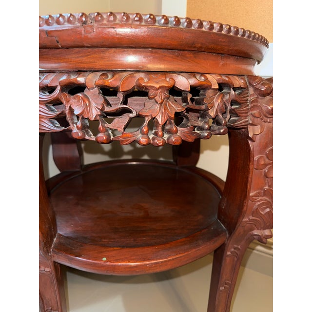 Late 19th Century Chinese Carved Wood Foo Dog and Red Marble Plant Stand/Side Table For Sale - Image 10 of 10