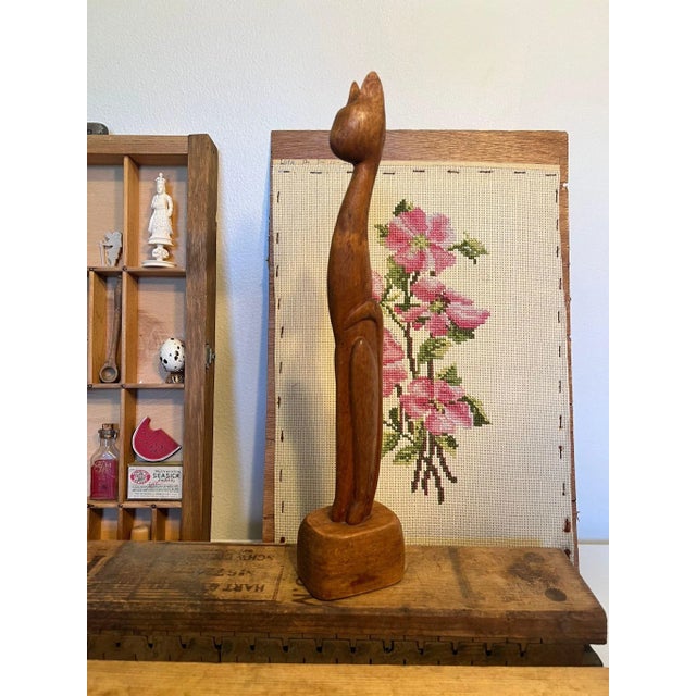 Tall wooden mid century modern Style Cat Decor. Nice Patina. Vintage Condition as pictured. Listing is only for described...