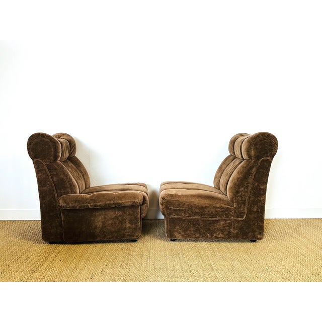 Textile Vintage Armchairs in Velvet, 1960s, Set of 2, For Sale - Image 7 of 12