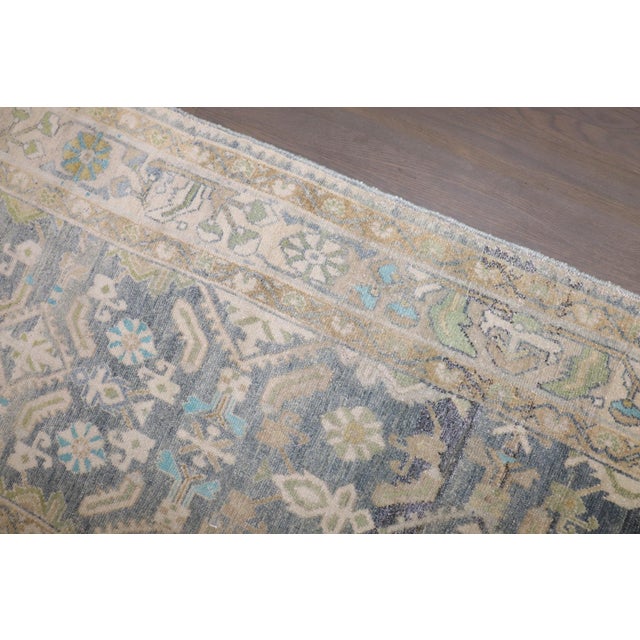 Long Hamedan Sky Blue Chartreuse Runner rug no. j5211 For Sale - Image 9 of 9