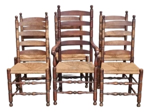 Set of 6 Antique New England Ladderback Style Dining Chairs With Rush Seats