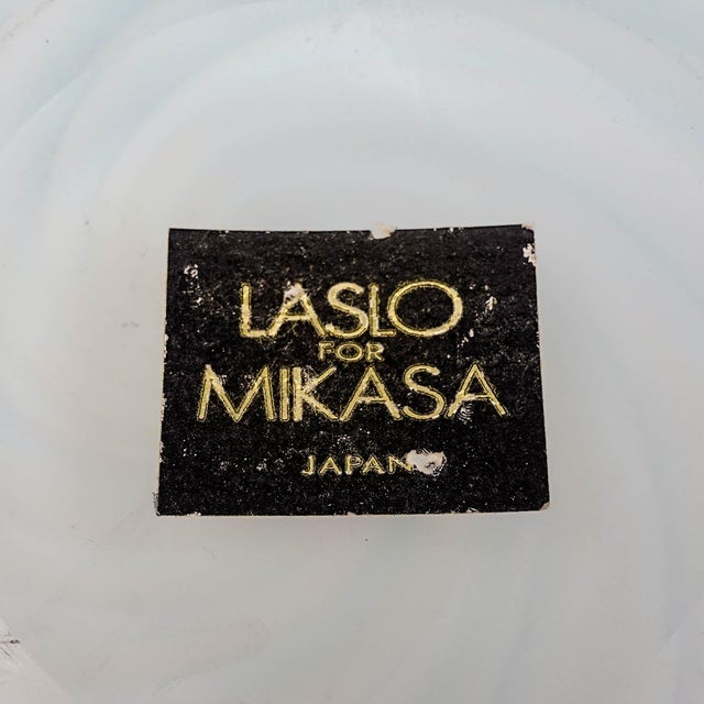 Glass Laslo for Mikasa Japan Vintage Pink Opal White Swirl Art Glass Vase 10 7/8" For Sale - Image 7 of 9