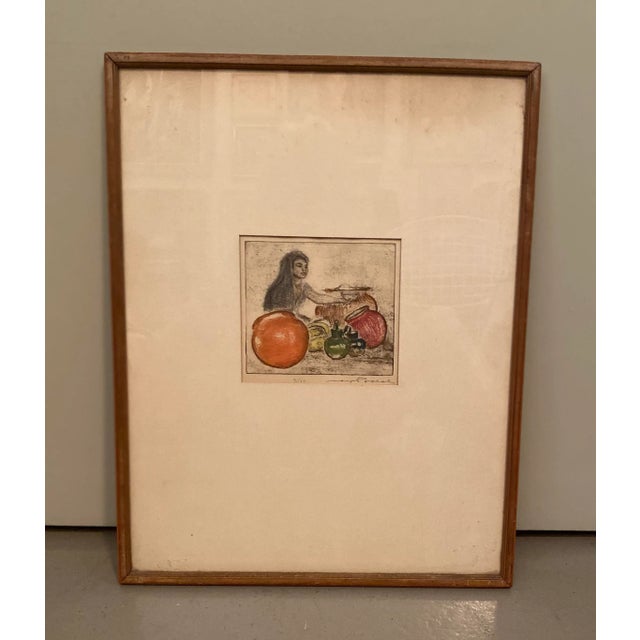 Printmaking Materials Max Pollak Original Signed Colored Etching Mexican Girl With Pots For Sale - Image 7 of 7