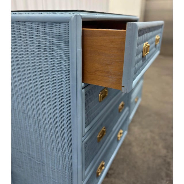 Coastal Chic Rattan Wicker Dresser & Nightstand Set For Sale In Chicago - Image 6 of 12