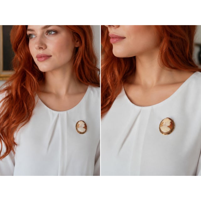 Antique Victorian Shell Cameo Brooch Pendant, Helmeted Classical Figure, 10k For Sale - Image 9 of 10