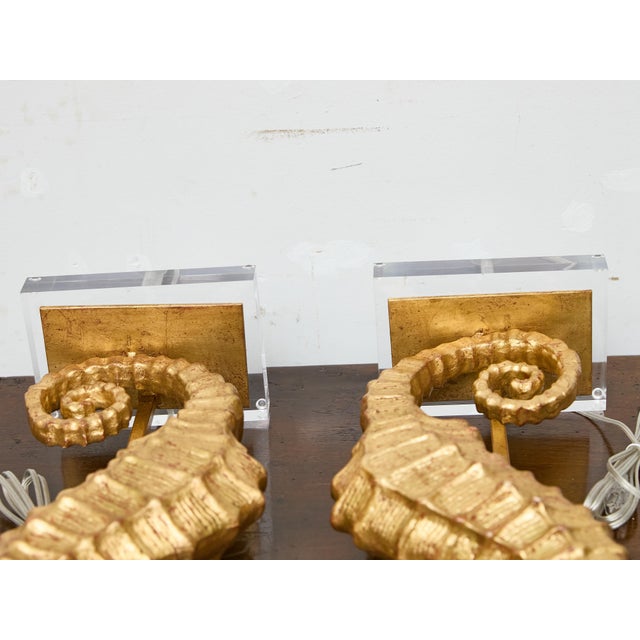 19th Century Gilt Metal Seahorse Table Lamps on Lucite Bases - a Pair For Sale In Atlanta - Image 6 of 7